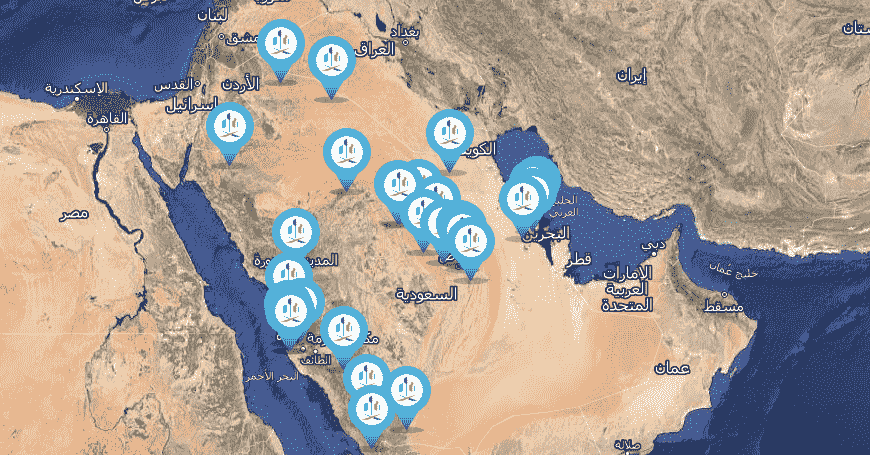خريطة توزع المدن الصناعية في المملكة العربية السعودية